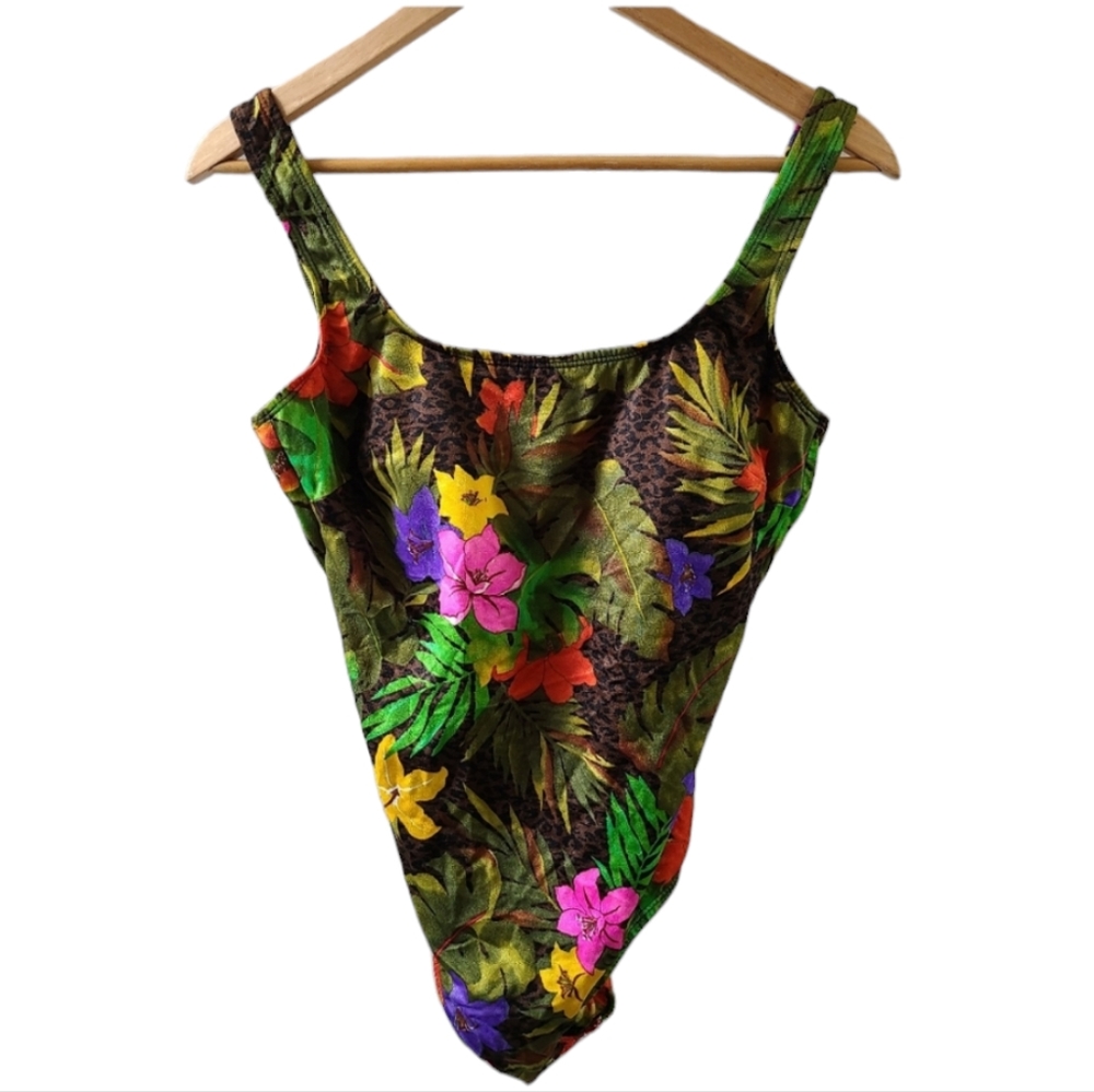 Slim Allure Vintage Women's Floral Leopard Swimsuit